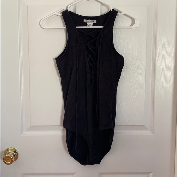 Tops - Black bodysuit faux suede